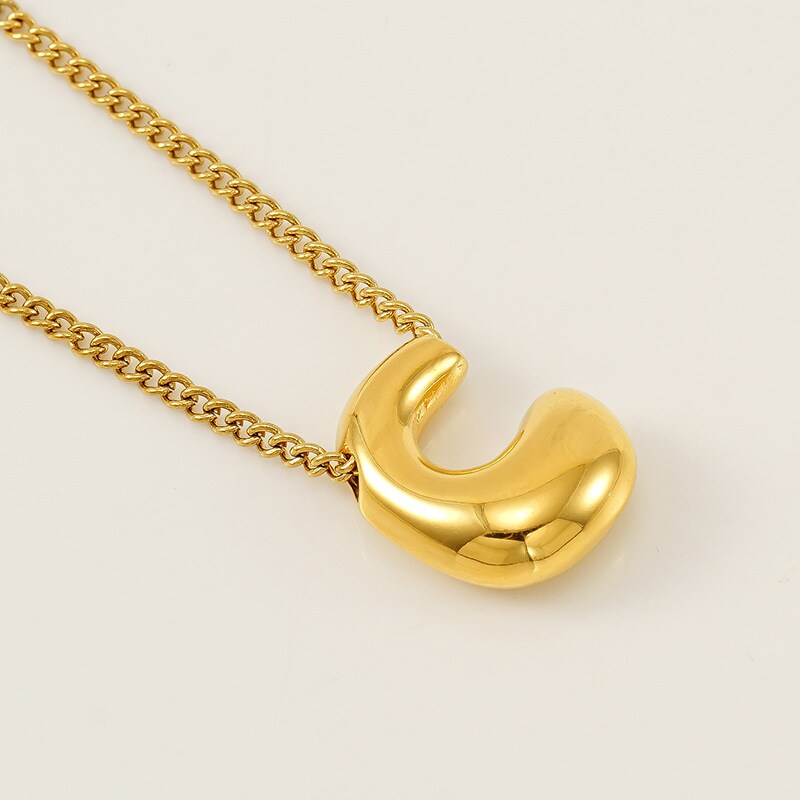 Gold color / 1 Piece Simple Series Daily Letter C Titanium Steel 18K Gold Plated Unisex Pendant Necklaces Picture3